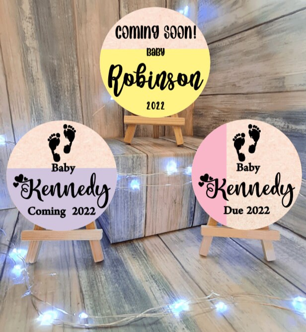 Personalised Wooden Pregnancy Announcement Plaques.