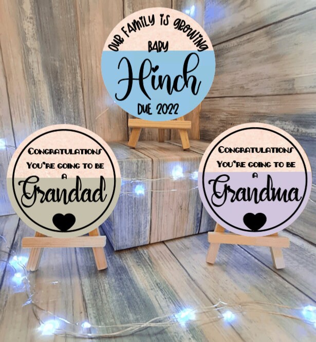 Personalised Wooden Pregnancy Announcement Plaques.