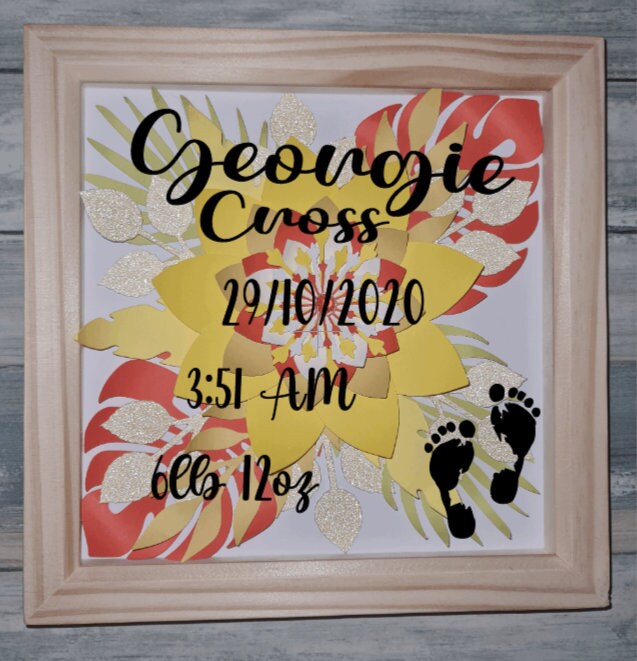 Yellow Baby Birth Keepsake 3D Deep Frame.
