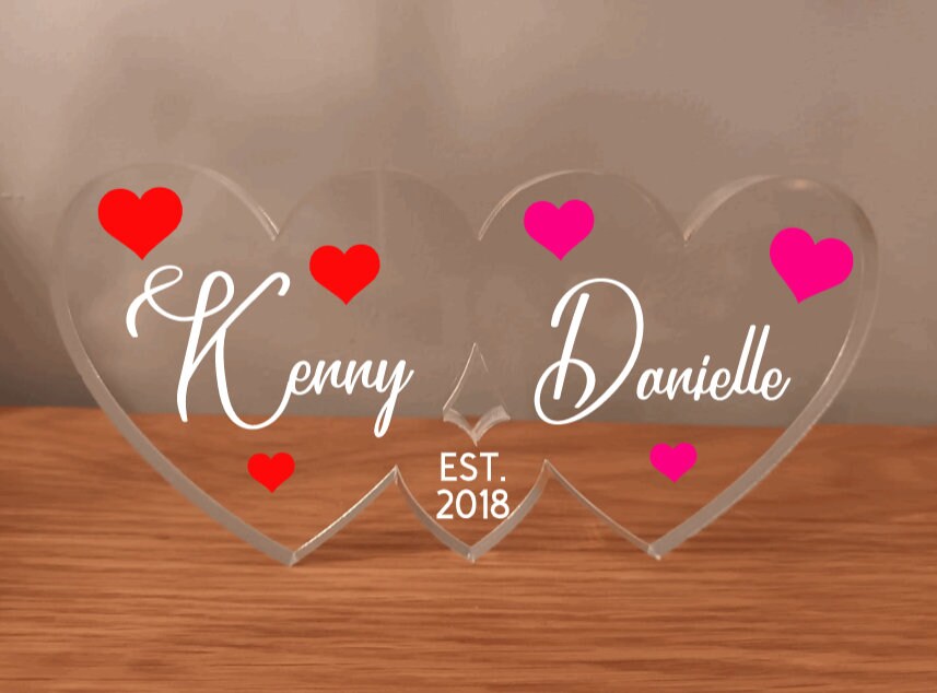 Free Standing Clear Acrylic Couples Heart Keepsake