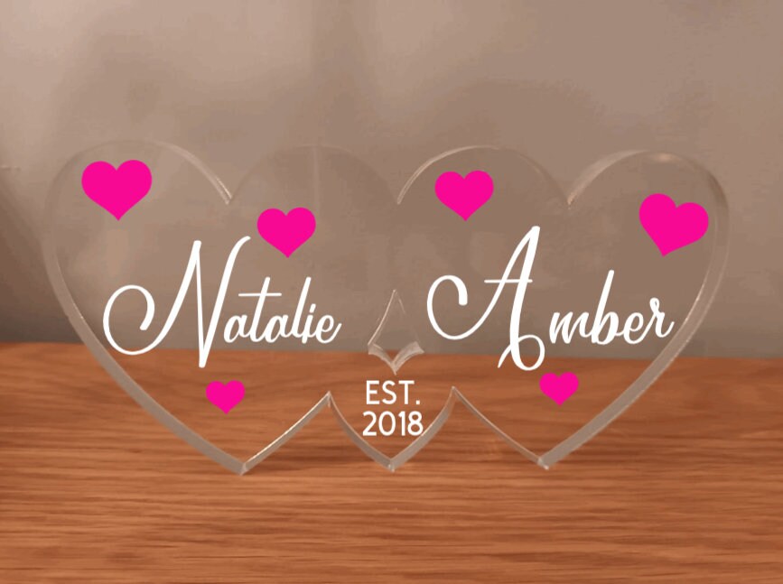 Free Standing Clear Acrylic Couples Heart Keepsake