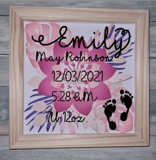 Pink Baby Birth Keepsake 3D Deep Frame.