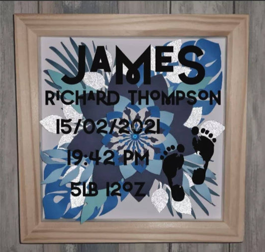 Blue Baby Birth Keepsake 3D Deep Frame.